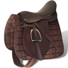 Meilleurs prix pour Set de selle équitation 16 en cuir véritable 14 cm 5 en 1 brun