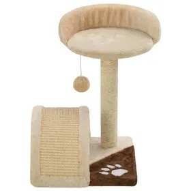 Meilleurs prix pour Arbre à chat avec griffoir en sisal - MEUBLECHIC - 40 cm - Beige et marron - Griffoir en sisal - Peluche douce