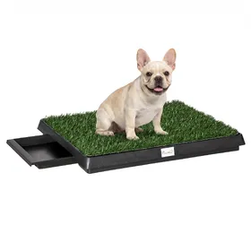 Meilleurs prix pour Litière gazon synthétique chiens toilettes portables à pelouse tiroir à déjection 63L x 51l x 6H cm noir vert