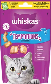 Comparer les prix de WHISKAS TEMPTATIONS Friandises au Saumon pour chat adulte - 60g + 30g OFFERTS