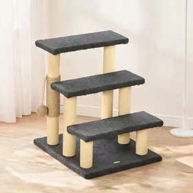 Meilleurs prix pour Arbre à chat 3 étages en bois de pin et tissu Teddy 45x40x48 cm avec griffoir en jute et balle