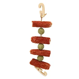 Meilleurs prix pour Jouets à mâcher suspendus pour lapin avec 2 crochets Jouets à mâcher pour lapin pour le broyage des dents avec boule d'herbe pour brown