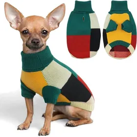 Meilleurs prix pour Pull Chien Vintage Petite Taille Col Roulé à Blocs de Couleurs Avec Trou pour Harnais Chaud Forest Patchwork X Small X PULL - GILET