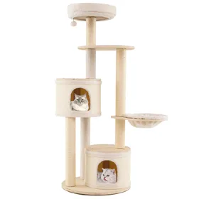 Comparer les prix de CostwayArbre à Chat de 152 CM Tour en Bois pour Chatons avec Griffoirs en Sisal & Tapis 2 Condos Perchoir Hamac Jouet Suspendu Coussin Naturel