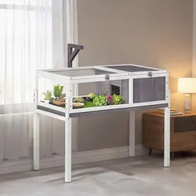 Comparer les prix de Enclos pour tortue en bois de sapin double zone avec plateau coulissant et support de lampe gris 104 x 53 x 82 cm