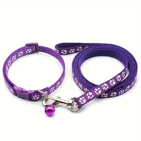 Comparer les prix de Ensemble collier et laisse pour chien, Collier pour chien en nylon avec motif patte mignon et clochette, Laisse longue pour promenade de chien XS