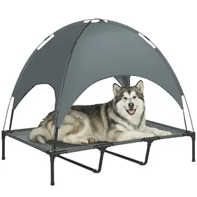 Comparer les prix de Lit pour chien chat sur pieds lit de camp grand confort lit surélevé rafraîchissant velum anti-UV tissu Oxford micro-perforé + sac de transport inclus 122 x 92 x 108 cm gris noir