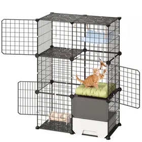 Meilleurs prix pour VEVOR Cage Chat Intérieur 3 Niveaux 71,1x45,5x104,1 cm Enclos Chat Noir, pour 1 à 2 Chats, Petits Animaux Compagnie, Grand Espace Jeu Modulable, avec Fil Métal, Bac à Litière, Connecteurs Renforcés