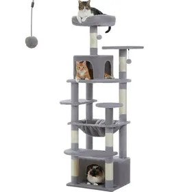 Comparer les prix de PAWZ Road Grand Arbre à Chat Géant 164 cm Poteau Griffoir Sisal Panier et Maison super Large pour Chats Gris