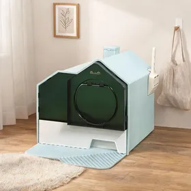 Comparer les prix de Bac à litière maisonnette en plastique 47x45x42 cm soft green avec tapis tamis et pelle