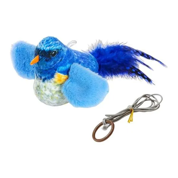 Jouet pour chat oiseau gazouillant Jouet oiseau en peluche interactif avec ailes battantes, corde élastique pour soulager l'ennui et résister aux griffures et aux morsures – photo 4