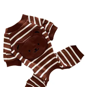 Comparer les prix de Pyjama pour Chien Rayé Doux Chaud Confortable Tendance 4 Pattes Vêtements pour Animaux de Compagnie pour Teddy Bichon XS brown