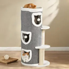 Comparer les prix de Arbre à chat cylindrique en panneaux de particules couleur gris 50 x 36 x 101 - Gray Particle Board 50 x 36 x 101 cm Ref 87D9FB