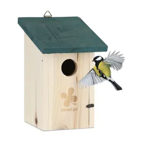 Meilleurs prix pour Relaxdays Nichoir d’extérieur pour oiseaux, diamètre du trou d’envol : 35 mm, mésanges/moineaux, accrocher, nature/vert