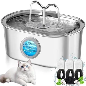 Comparer les prix de Fontaine pour Chat en Acier Inoxydable 3.2L Distributeur eau Automatique pour Chat avec Éponge et Filtre à Charbon