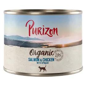 Meilleurs prix pour Offre d'essai : Croquettes, boîtes et friandises Purizon pour chat - Boîte à l'unité saumon bio, poulet bio (1 x 200 g)