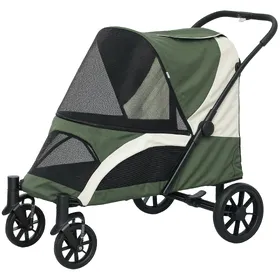 Comparer les prix de PawHut Chariot pour chien, Chariot pour chien pliable pour grands chiens, chariot pour animaux de compagnie avec 4 roues, laisses de sécurité, freins, Vert foncé