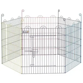 Comparer les prix de Enclos pliant - PawHut - pour chiens petits animaux intérieur et extérieur - 6 panneaux avec porte - Ø 120 x 60 cm - multicolore