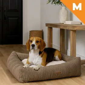 Meilleurs prix pour Panier Rectangulaire Tissu plissé Taupe pour chien et chat Zolia Ondéa - S : 60x50x14cm
