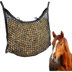 Comparer les prix de Farming Filet à foin pour chevaux Grand sac à foin 90 x 80 cm Maille étroite Avec mailles de 3 x 3 cm Noir
