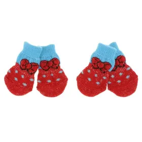 Comparer les prix de 4pcs / Set Chien Anti-dérapant Chaussette Contrôle De Traction Pour L'usage D'intérieur, Protection De Patte S rouge