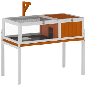 Meilleurs prix pour PawHut Maisonnette pour tortues en bois Enclos pour tortues avec maison principale, hublot, couvercle, 104cm x 53cm x 82cm, Blanc+Orange