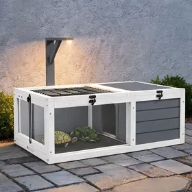 Meilleurs prix pour Enclos bois gris pour tortue avec 2 espaces et support lampe 81x48x31 5 cm - Gris Bois de sapin 31.89 x 18.9 x 12.4 cm Ref