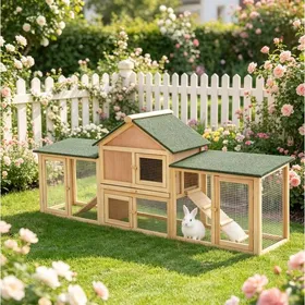 Comparer les prix de Clapier à lapin extérieur 210 x 45 5 x 84 5 cm en bois et métal avec double enclos rampe et tiroir coulissant