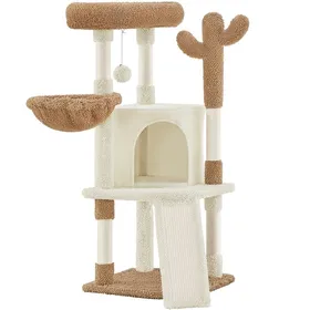 Meilleurs prix pour Yaheetech Arbre à Chat Design Cactus en Peluche avec Poteaux en Sisal Plateformes Niche Panier Perchoir Beige et Marron