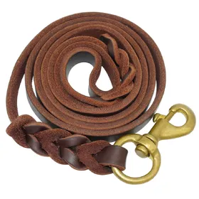 Meilleurs prix pour Laisse de chien en cuir tressé, laisse d'entraînement à la marche pour animaux de compagnie, laisse pour chiens de taille moyenne et grande, cadeau de berger allemand, Clicker d'entraînement pour chien marron