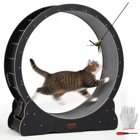 Comparer les prix de VEVOR Roue d'Exercice pour Chat 1100 mm Grande Roue de Course d'Intérieur, avec Tapis Roulant Amovible, Teaser pour Chat pour Courir, Marcher, Entraînement, Convient à la Plupart des Chats, Noir