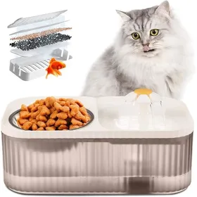 Comparer les prix de 3L Fontaine Eau pour Chat et Gamelle Chat Distributeur de Croquettes et Eau Automatique pour Chats Petits et Moyens FONT 3CQINGSHOP
