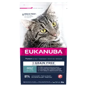 Comparer les prix de Eukanuba Adult Grain Free riche en saumon pour chat  - 2 kg