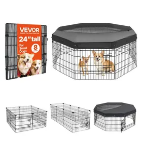 Comparer les prix de Parc Chien 61 cm 8 Panneaux-VEVOR-Enclos Lapin Métal Pliable avec Toit Noir pour Chiots Chats et Petits Animaux de Compagnie Salon