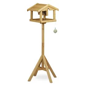 Meilleurs prix pour Relaxdays Volière perchoir pour oiseaux maison pour oiseaux sur pied mangeoire en bois HxlxP: 117 x 50 x 50 cm, marron
