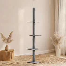 Comparer les prix de Arbre à chat griffoir du sol au plafond gris 4 plateformes réglable 228-260 cm - Gris Panneaux de Particule 43 x 27 x 260 cm
