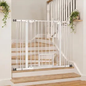 Comparer les prix de Barrière de sécurité extra-haute en acier avec porte automatique et double - Blanc Acier 101 x 1 x 104.1 cm Ref 5HWOC1