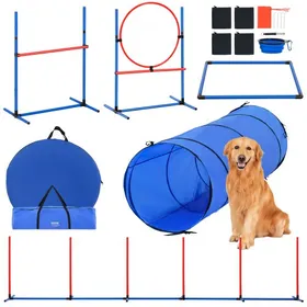 Meilleurs prix pour VEVOR Équipements d'Entraînement Agilité pour Chien, Ensemble 5PCS, Parcours Obstacles pour Chiot, avec Haies Hautes Réglables, 6 Poteaux, Tunnel, Anneau de Saut, Boîte de Pause, Sifflet, Bol Pliable