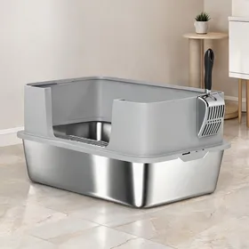 Comparer les prix de Litière fermée pour chat en acier inoxydable et PP parois hautes anti-fuite capacité jusquà 7 kg 60 2 x 40 2 x 29 5 cm