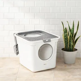 Comparer les prix de PE blanc Cat Litter Boxes combining 17.3 x 21.6 x 15.3 in pour chats jusqu’à 5 kg and 44 x 55 x 39 cm