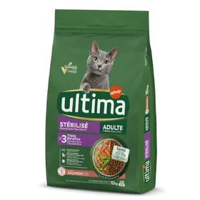 Comparer les prix de Ultima Stérilisé, saumon, orge - Croquettes pour chat