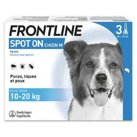 Meilleurs prix pour FRONTLINE 3 Pipettes antiparasitaires SPOT ON Chien - 10 à 20 kg - Puces, tiques, poux