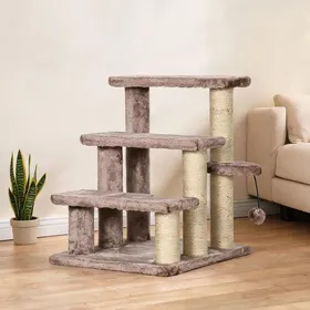 Comparer les prix de Arbre à chat avec escalier 3 marches et balle de jeu bois et sisal marron pour chats jusqu’à 5 kg 45x40x48 cm