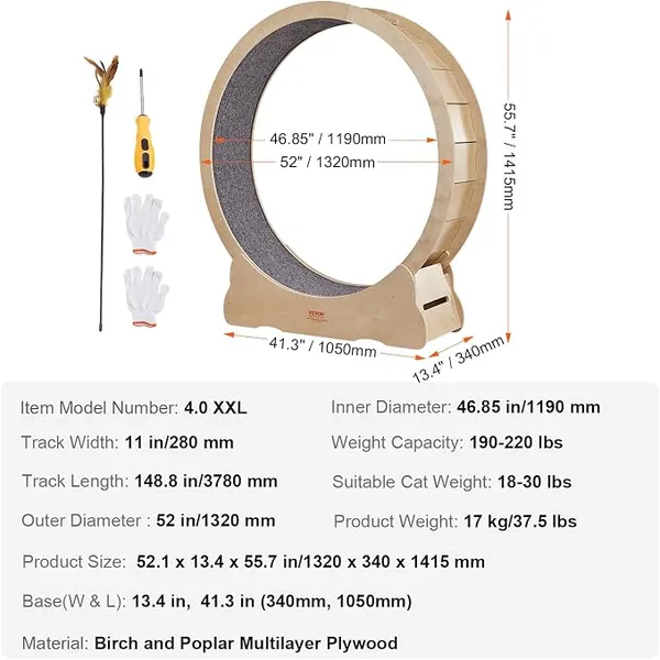 VEVOR Roue d'Exercice pour Chat 1320 mm Grande Roue de Tapis Roulant pour Chat Intérieur Roue de Course Tapis Détachable et Taquin pour Chat pour Course Marche Entraînement Convient Plupart des Chats – photo 3