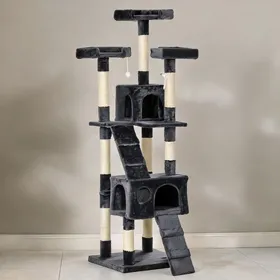 Meilleurs prix pour Arbre à chat 173 cm en panneaux de particules et peluche 3 plateformes 2 maisons - Dunkelgrau Spannplatte Plüsch 49 x 49 x 173