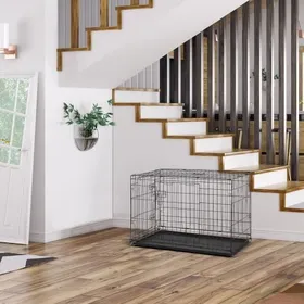 Meilleurs prix pour Cage pour chien et chat pliable avec double porte avec séparateurs et plateau en plastique, noir,92,5 x 57,5 x 64 cm