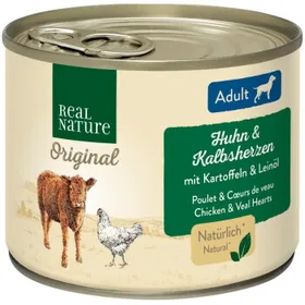 Comparer les prix de REAL NATURE Adult Cœurs de Veau & Poulet 6x200 g