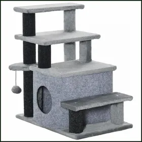 Comparer les prix de Treppe pour Chat 3/4 Étages - Sunjet - Cave de Sommeil & Ballon de Jeu - Pluche - Gris
