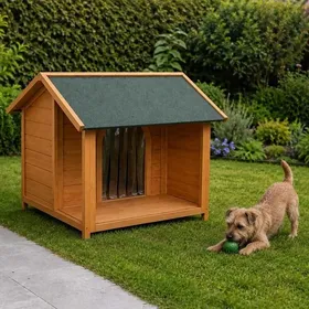 Meilleurs prix pour Niche en bois pour chien avec terrasse - Taille M
