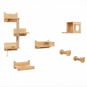 Comparer les prix de CostwayEnsemble de 6 Meubles Muraux pour Chat Étagères avec Hamac Pont Arbre à Chat à 2 Niveaux Plates-Formes Marches Poteaux à Griffer  Naturel